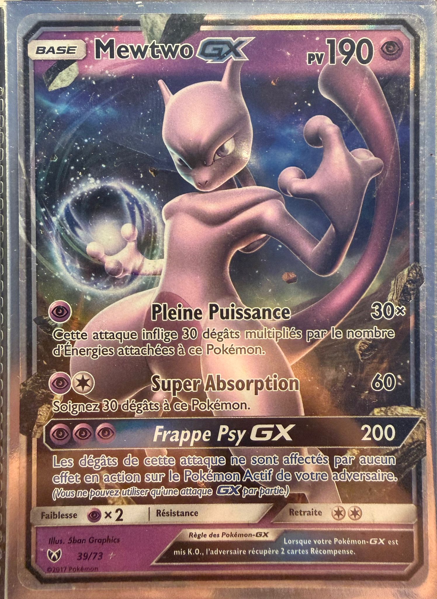 Mewtwo GX 39/73 – Carte Pokémon Ultra Rare Holo –État Neuf (Near Mint)