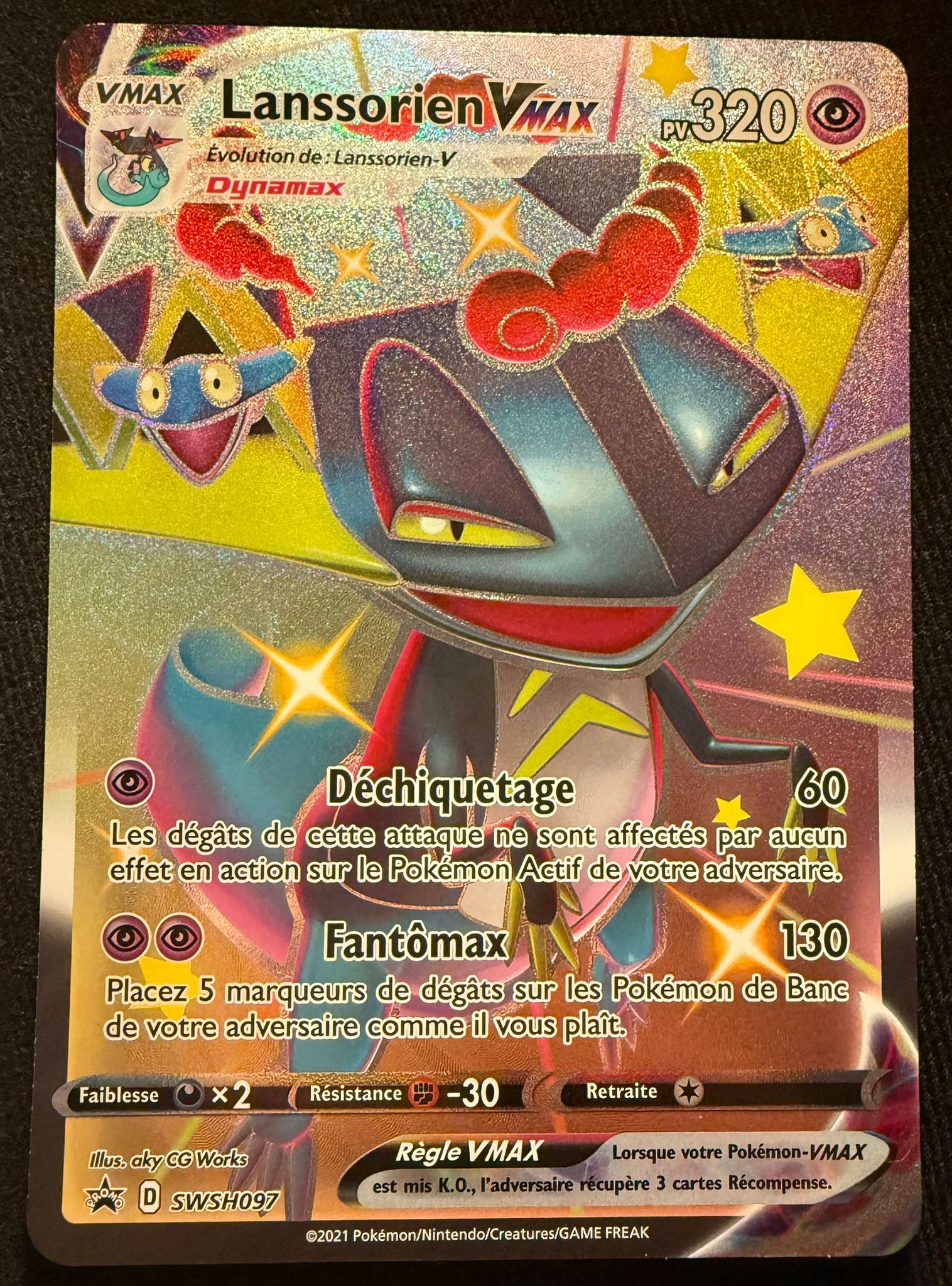 Lanssorien VMAX SWSH097 – Carte Pokémon Ultra Rare Holo – État Neuf (Near Mint)