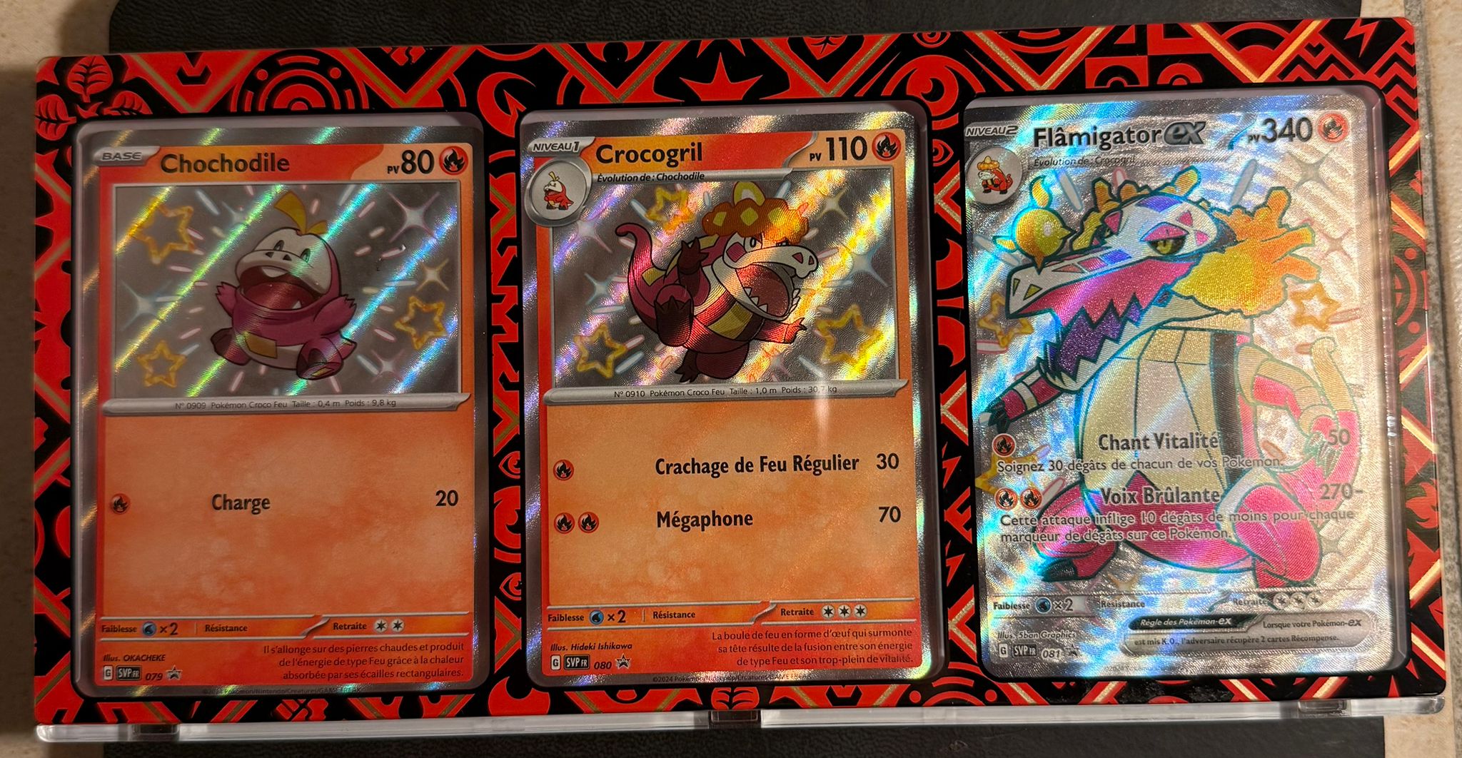 Pack Évolution Pokémon Flâmigator ex – Lot 3 Cartes Promo Holo – État Neuf (Near Mint)