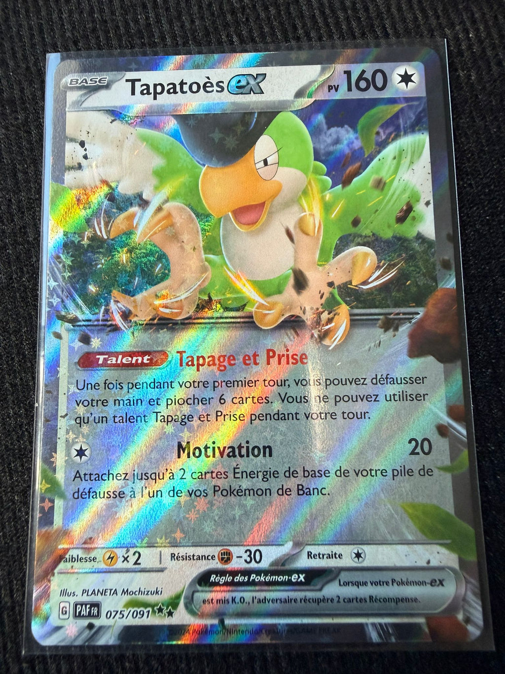 Tapatoès ex 075/091 – Carte Pokémon Ultra Rare Holo – État Near Mint