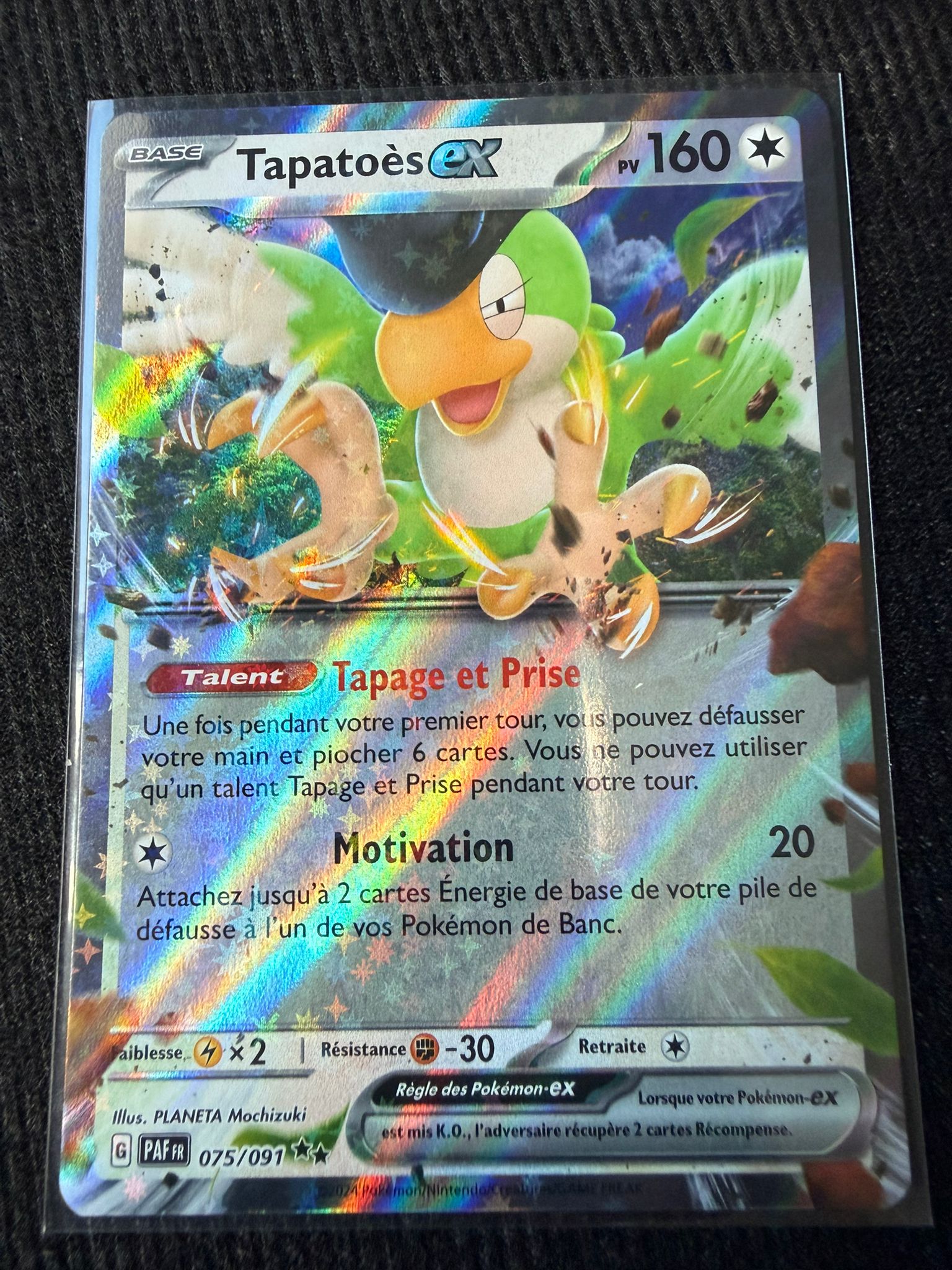 Tapatoès ex 075/091 – Carte Pokémon Ultra Rare Holo – État Near Mint